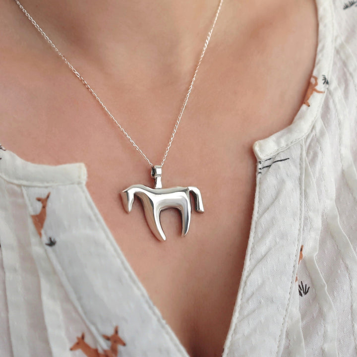 Silver Horse Pendant Necklace - Modern Design