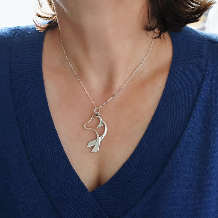Large Labrador Dog Silver Pendant Necklace