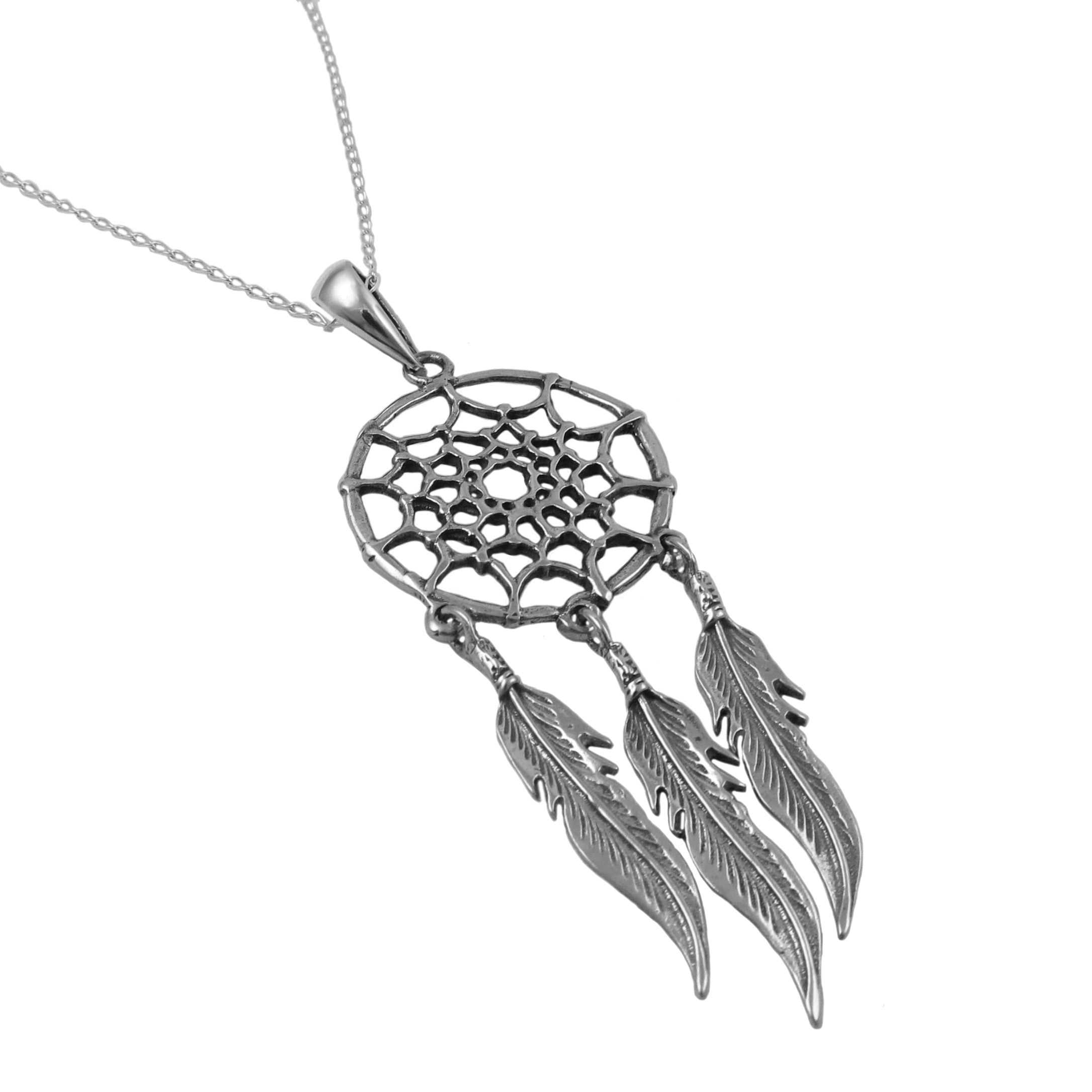 Sterling Silver Dream Catcher Pendant Necklace