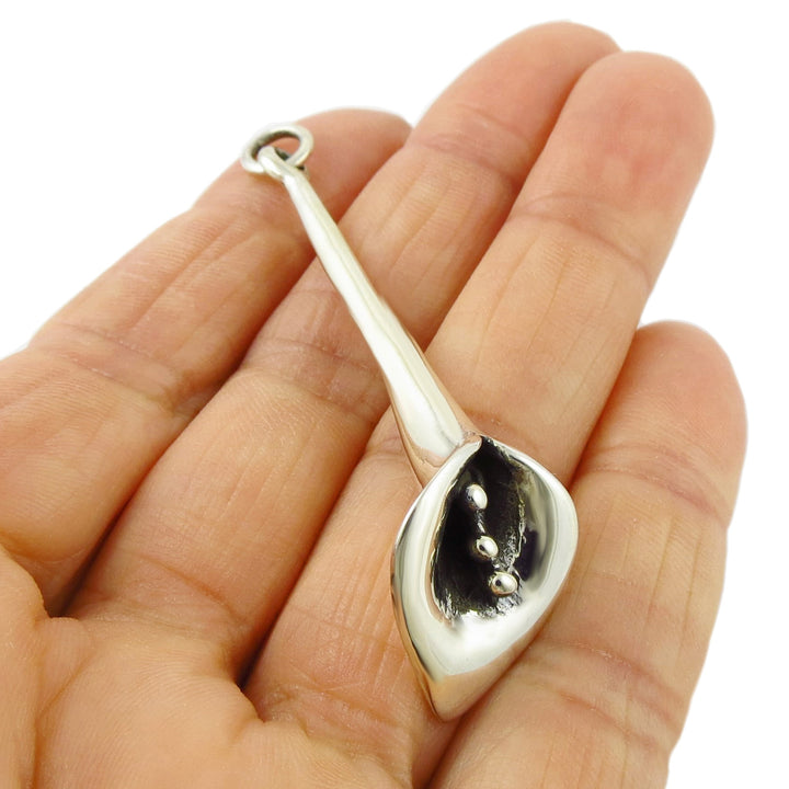 Silver Calla Lily Flower Pendant Necklace