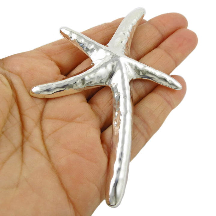 Large Hammered Starfish Sterling Silver Pendant Necklace