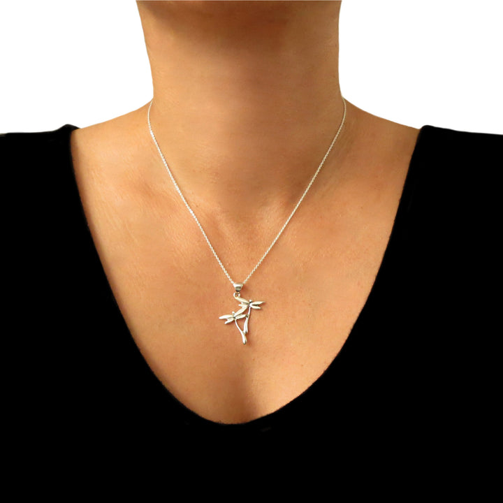 Sterling Silver Dragonfly Pendant Necklace - Handmade