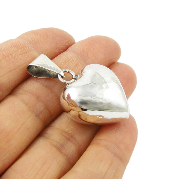 Silver Heart Puffed Pendant Necklace
