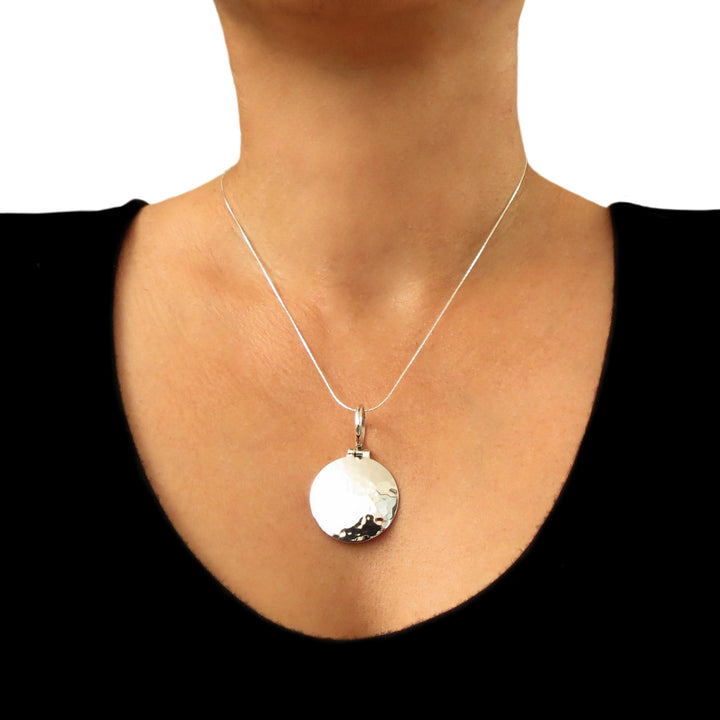 Solid 925 Sterling Silver Hammered Circle Disc Pendant