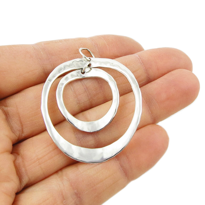 Hammered Double Circle Silver Pendant Necklace