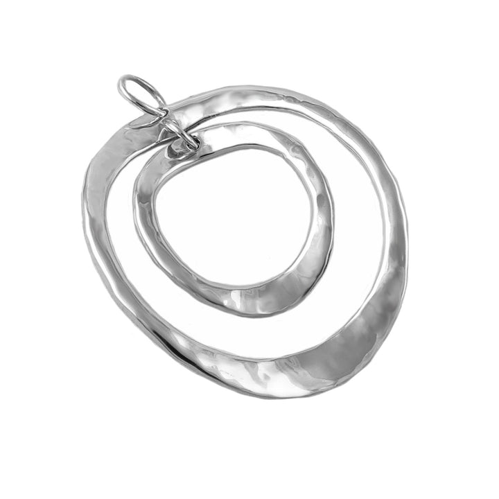 Hammered Double Circle Silver Pendant Necklace