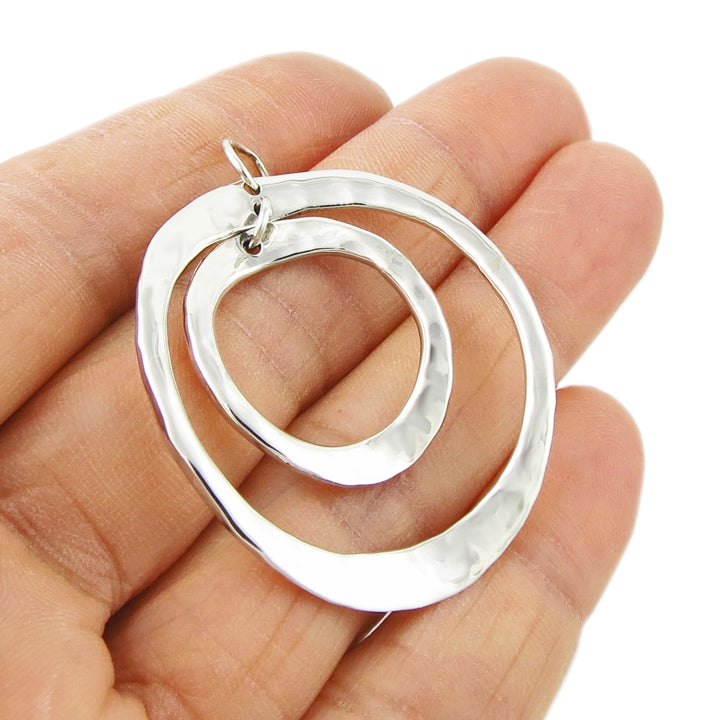 Hammered Double Circle Silver Pendant Necklace