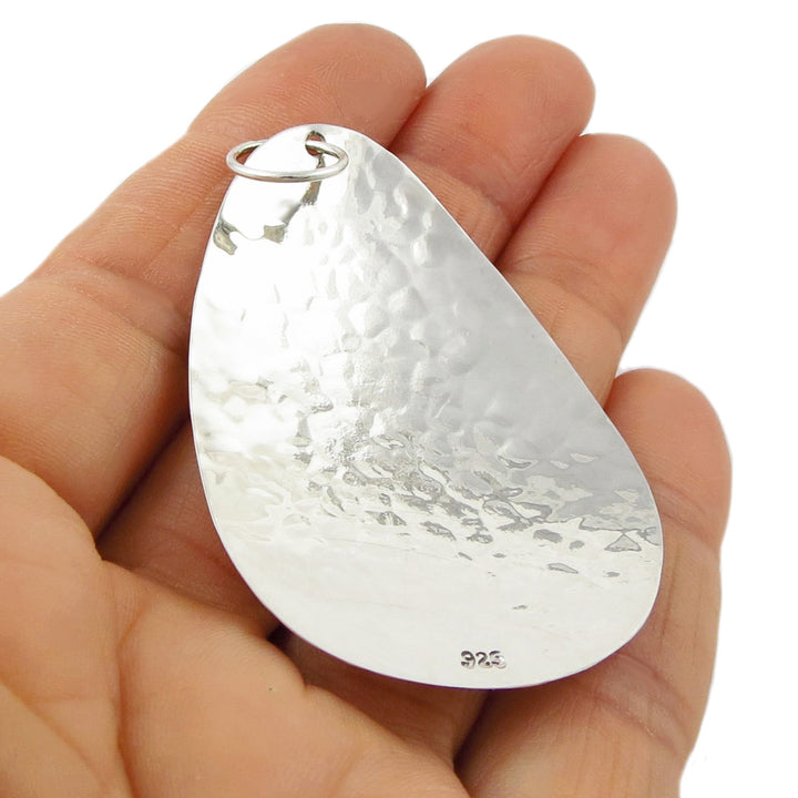 Hammered Oval Sterling Silver Pendant Necklace - Large