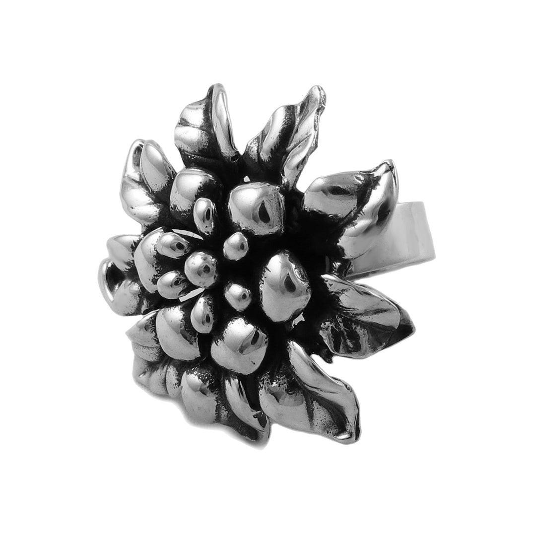 Handmade Large Flower Sterling Silver Adjustable Size Ring
