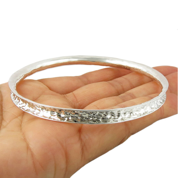 Handmade Women's 925 Sterling Silver Hammered Bangle