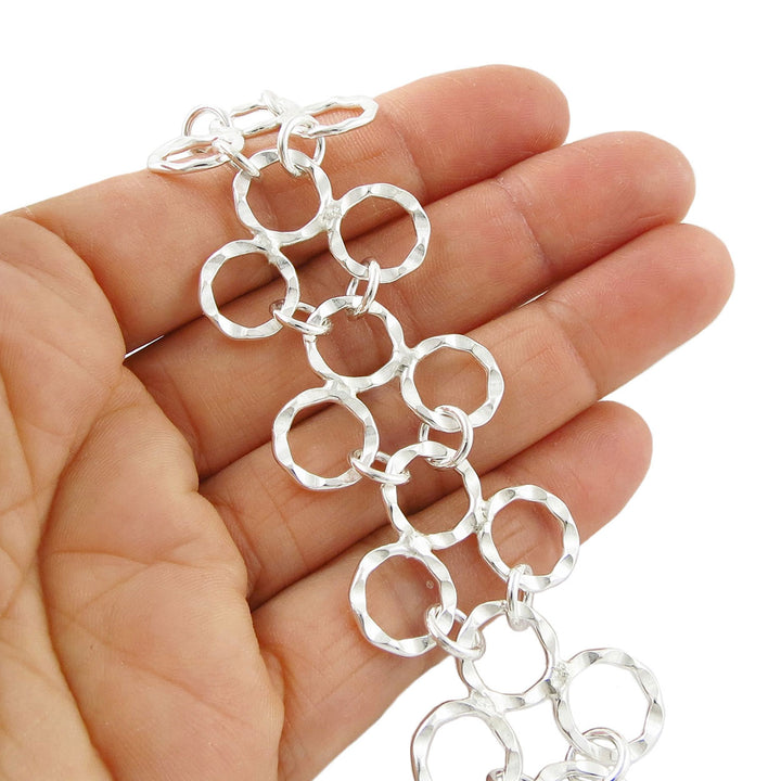 Wide Sterling Silver Hammered Bracelet for Women