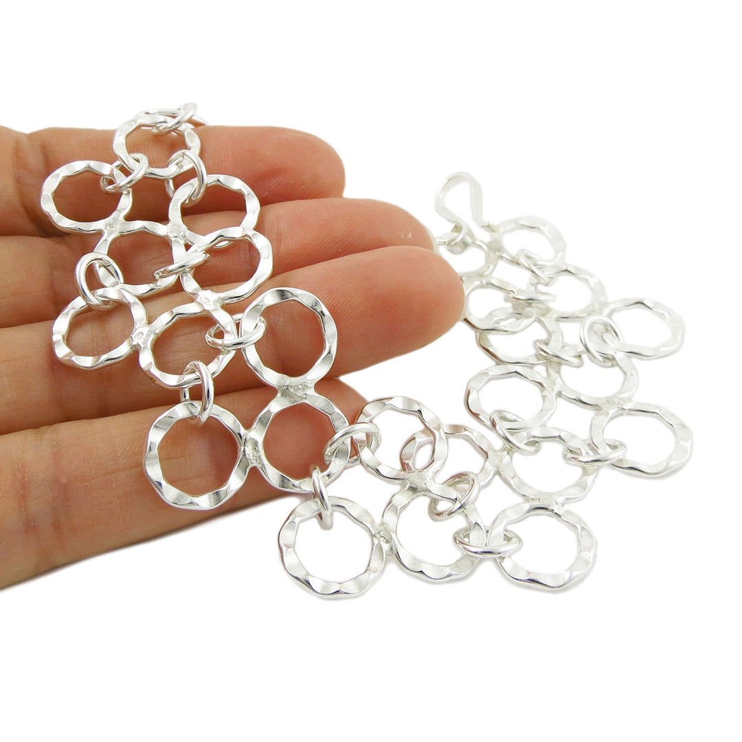 Wide Sterling Silver Hammered Bracelet for Women