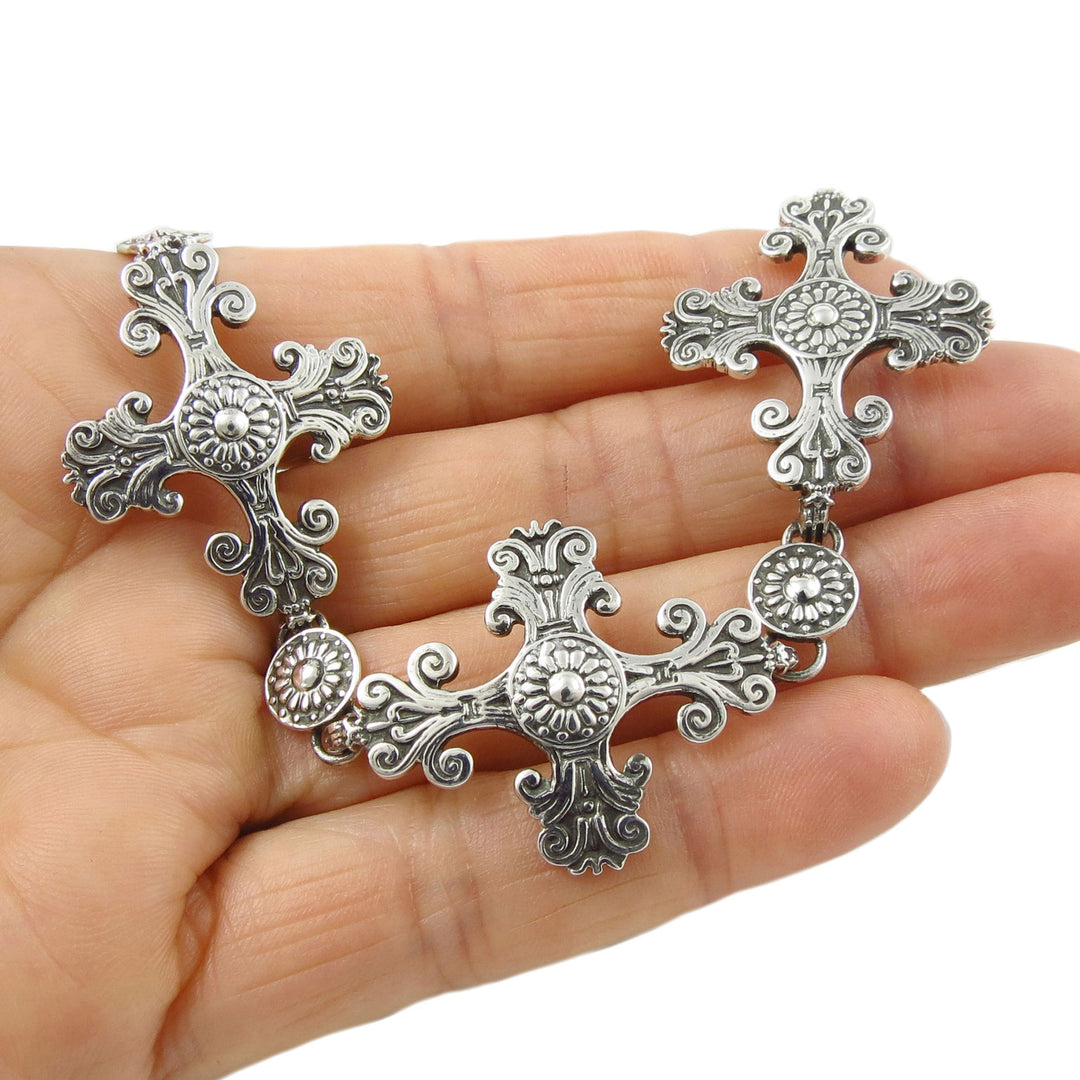 Baroque Taxco Silver Cross Bracelet - Maria Belen Nilson