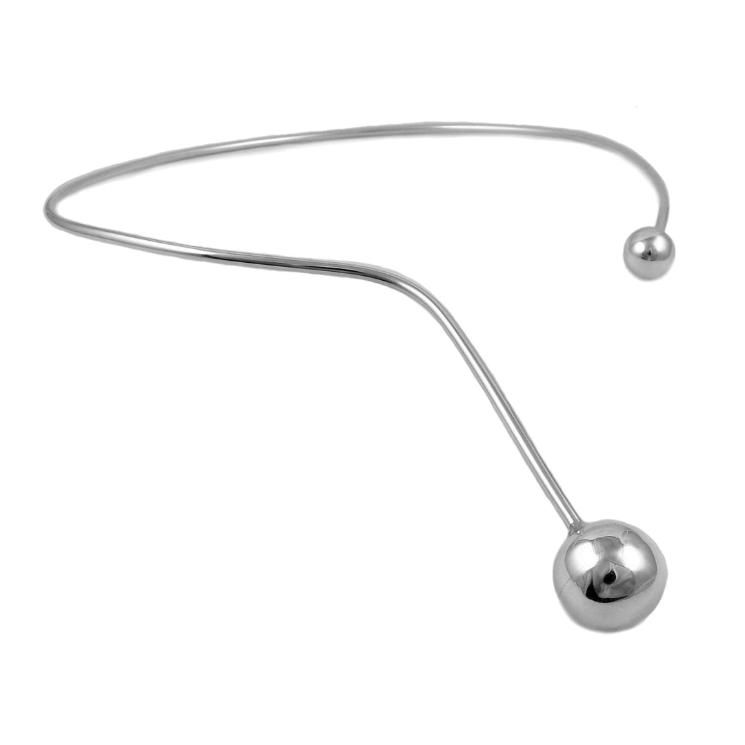 An open choker torque in sterling silver with ball bead accents.