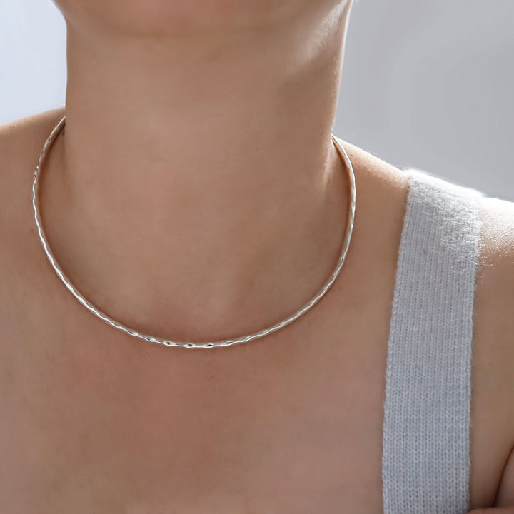 Hammered Sterling 925 Silver Choker Necklace Torc