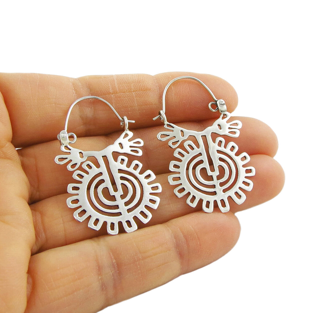 Sterling Silver Aztec Sunflower Earrings