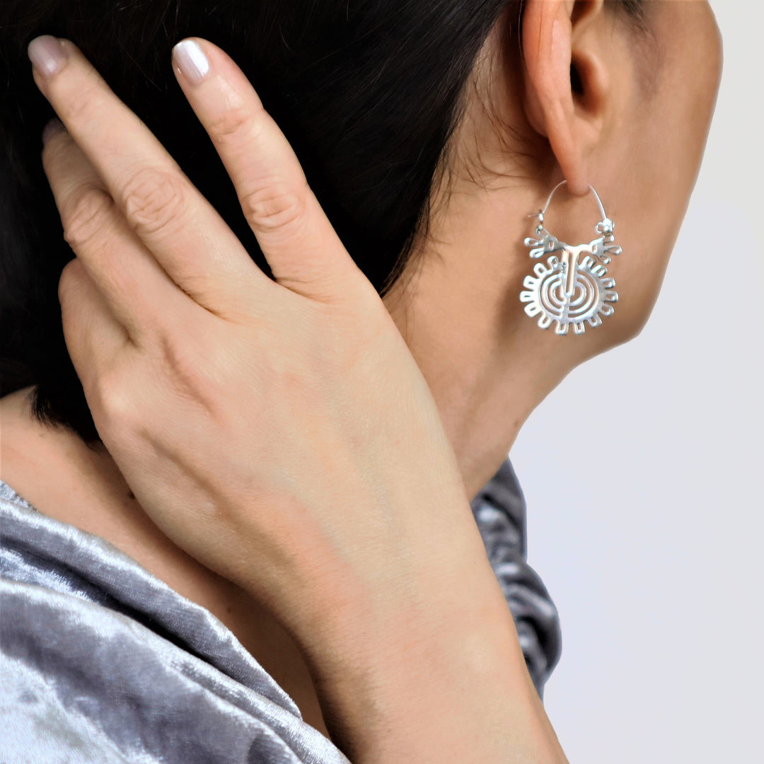 Sterling Silver Aztec Sunflower Earrings