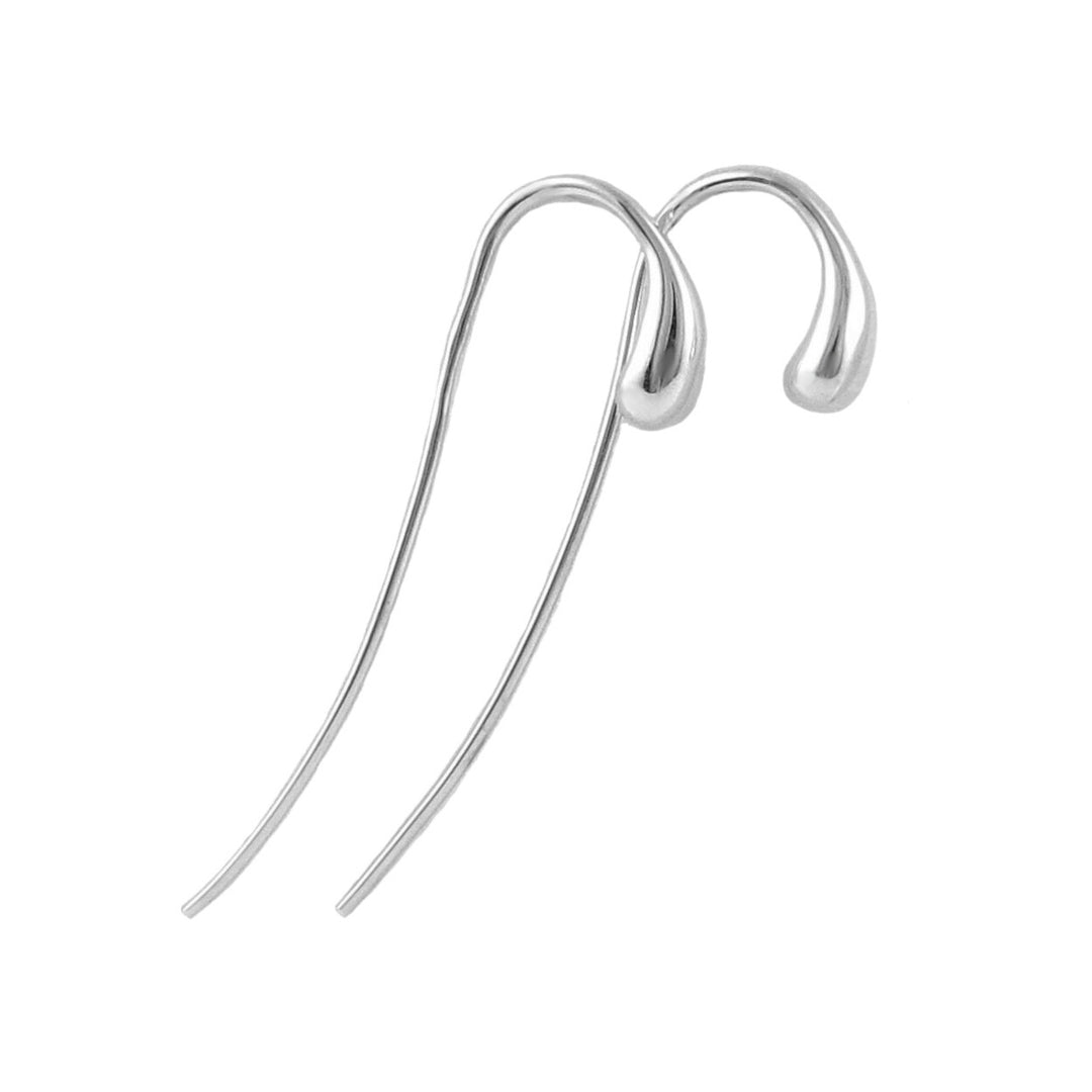 Long hook through threader earrings with eardrops on a white background.