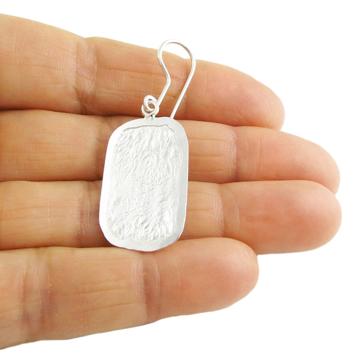 Silver Reticulated Rectangle Earrings - Mexican Design