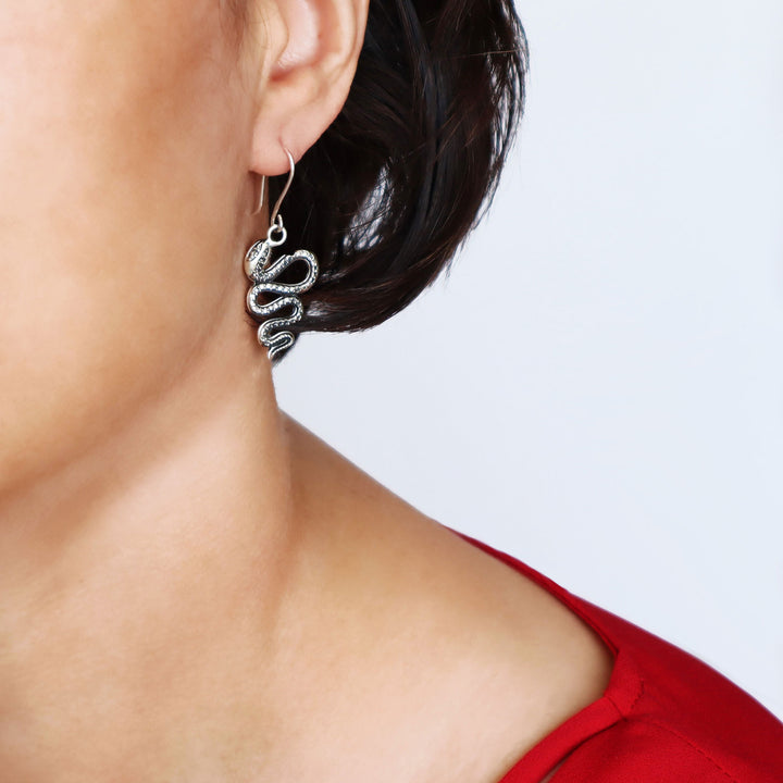 Sterling Silver Coiled Snake Serpent Earrings