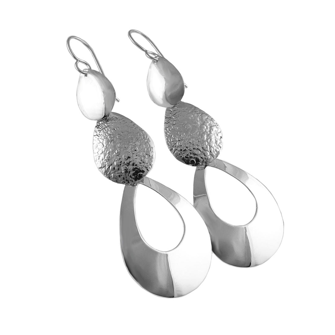 Long Silver Triple Teardrop Dangle Earrings
