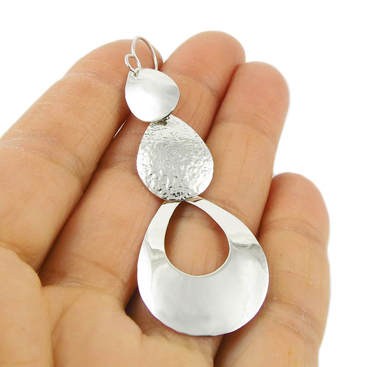 Long Silver Triple Teardrop Dangle Earrings