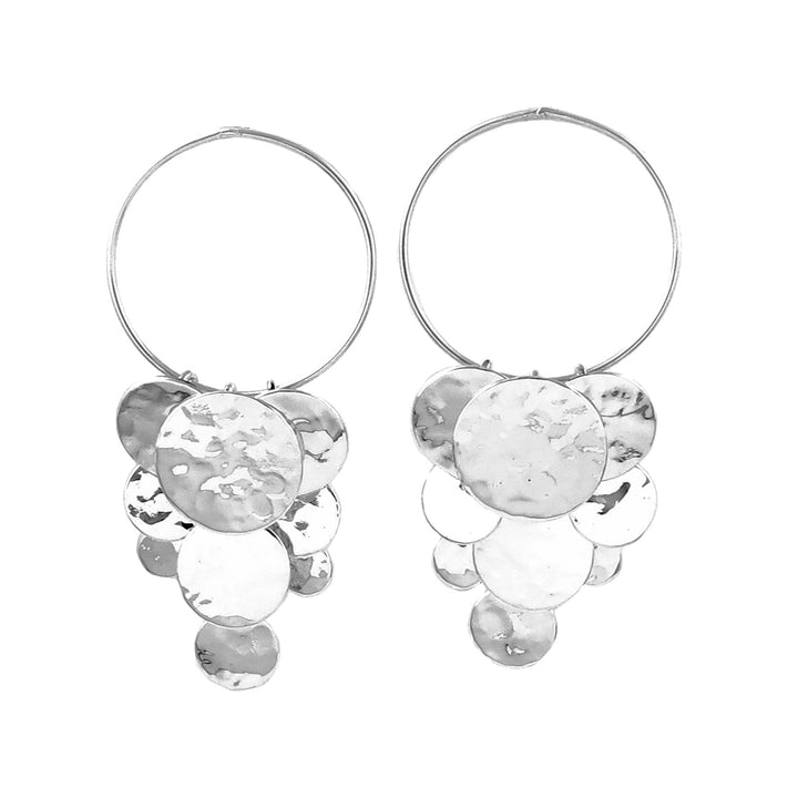 Gypsy Dangling Hammered Hoop Earrings in Sterling Silver