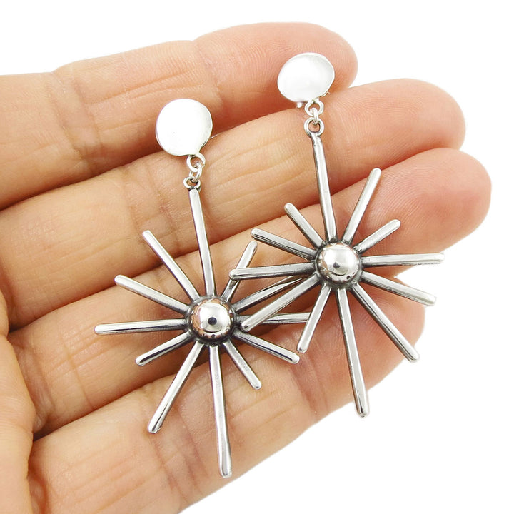 Large Starburst 925 Silver Dangle Earrings