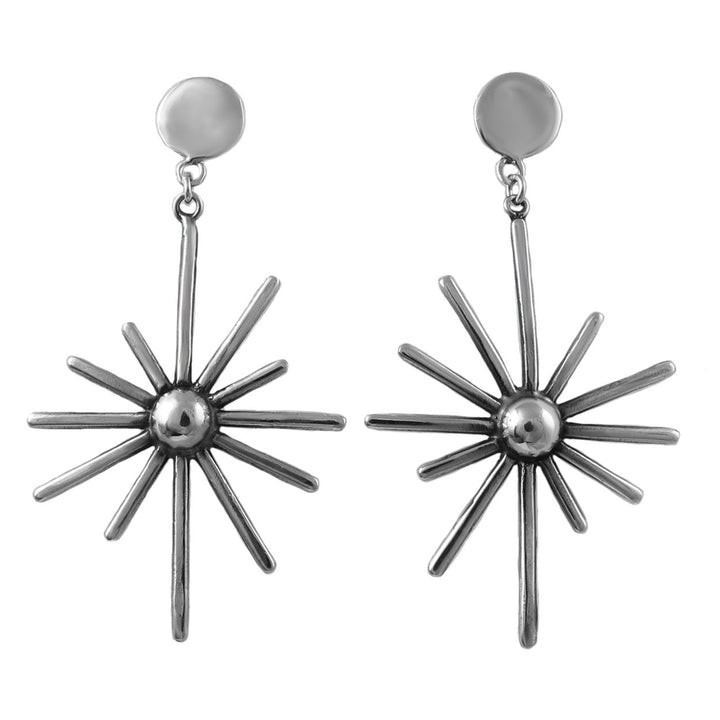 Large Starburst Solid 925 Silver Dangle Earrings