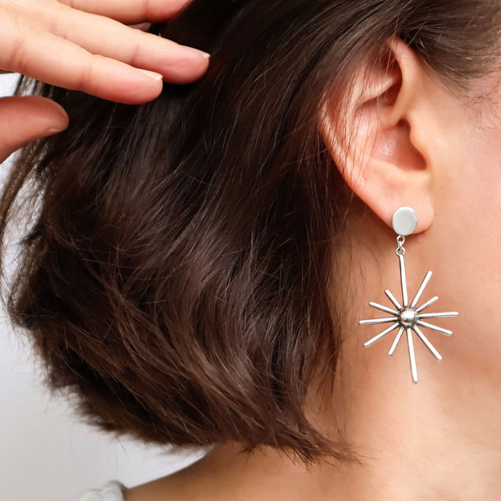 Large Starburst 925 Silver Dangle Earrings
