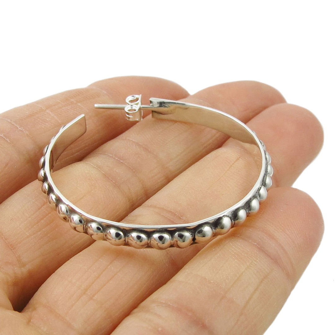 Hoops Silver Beaded Earrings Medium