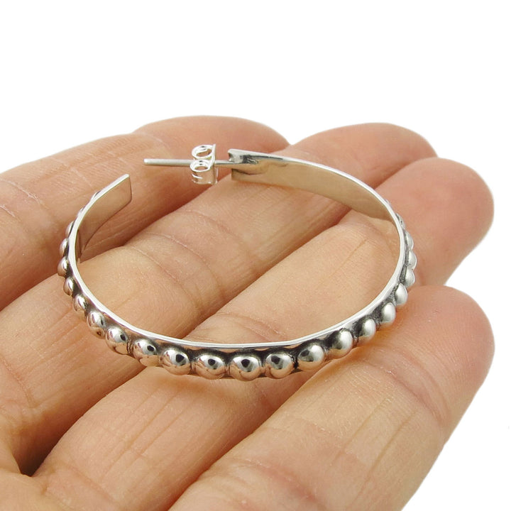 Hoops Silver Beaded Earrings Medium