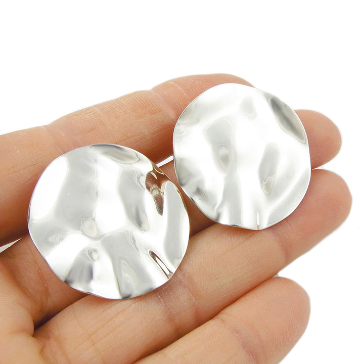 Large Sterling Silver Rippled Circle Earrings