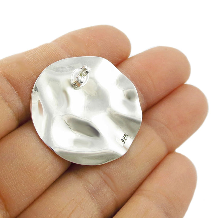 Large Sterling Silver Rippled Circle Earrings