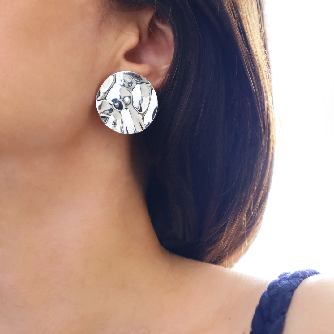 Large Sterling Silver Rippled Circle Earrings