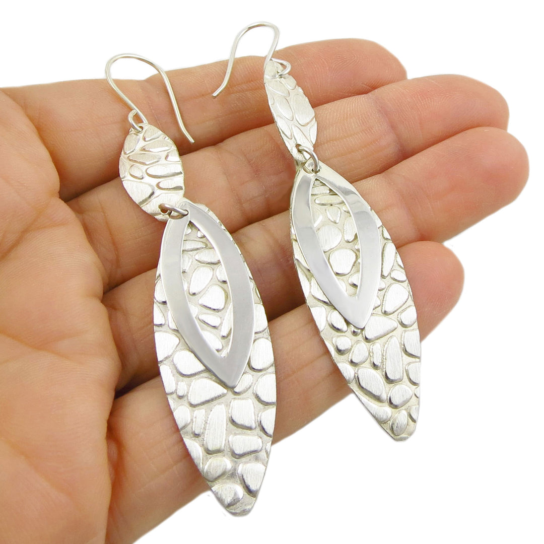 Brushed Pebble Silver Earrings - Handmade Jewellery