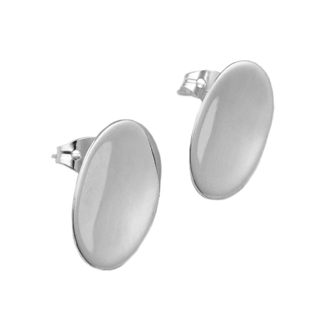 Concave 925 silver oval earrings on a white background.