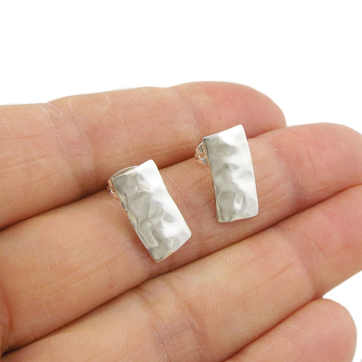 Hammered Silver Rectangle Earrings - Handmade Jewellery