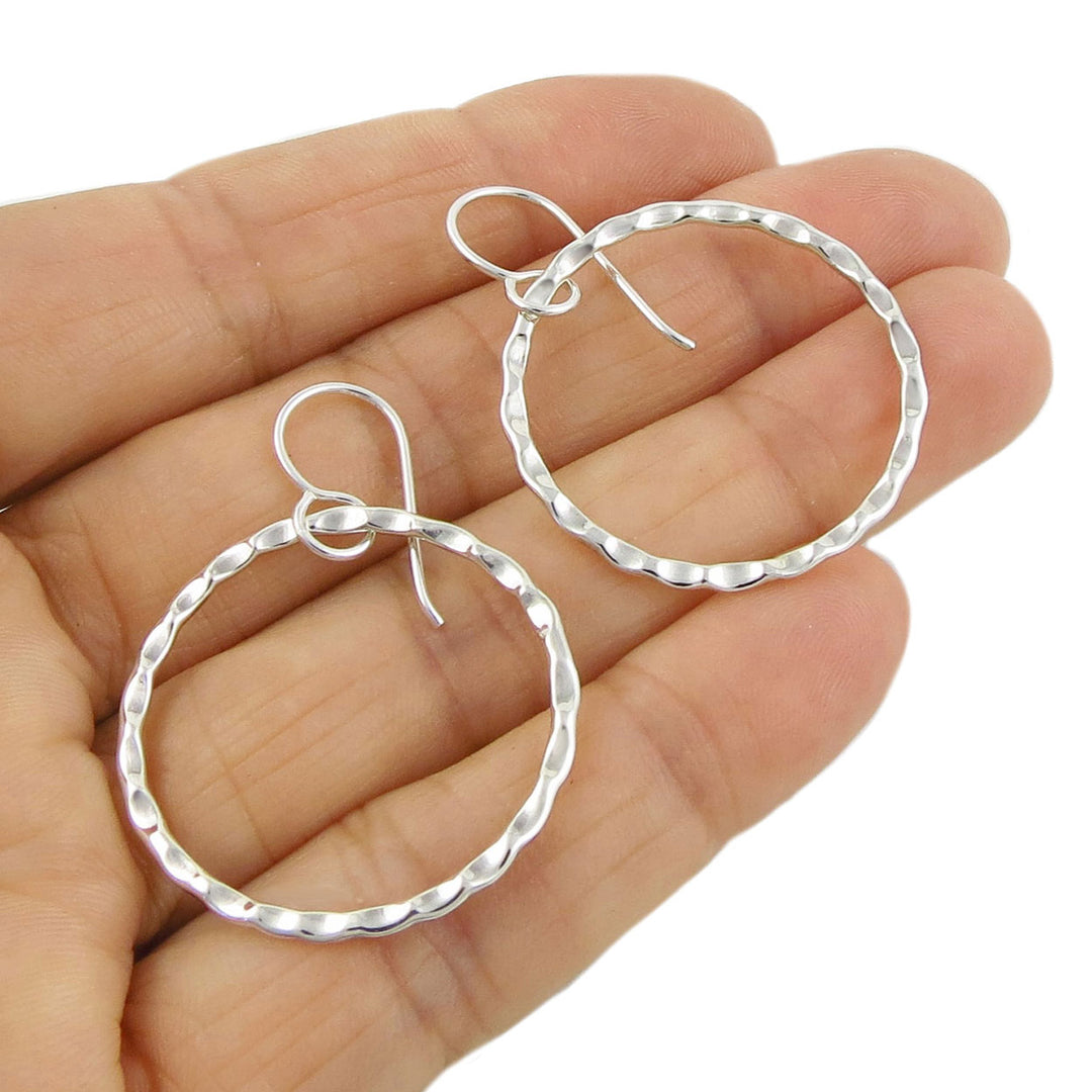 Hammered Silver Charm Circle Earrings