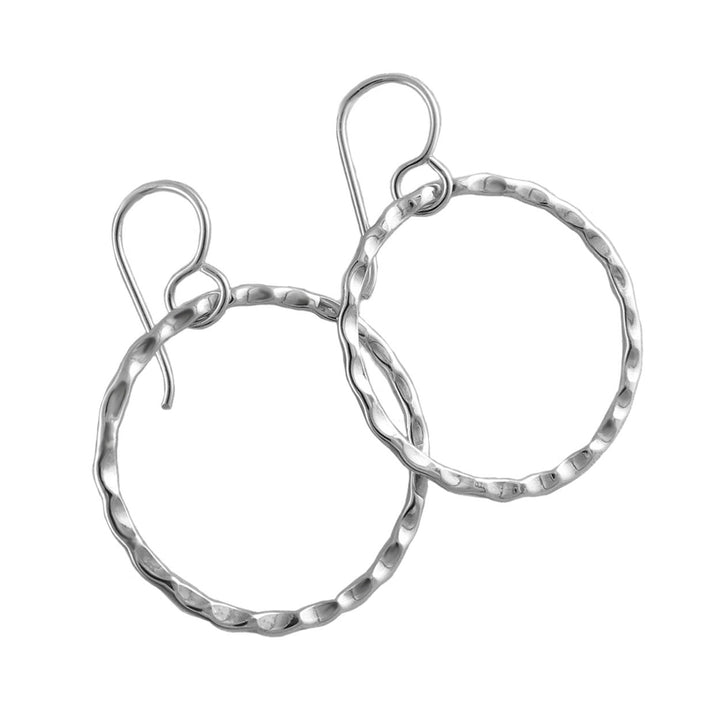Hammered Silver Charm Circle Earrings
