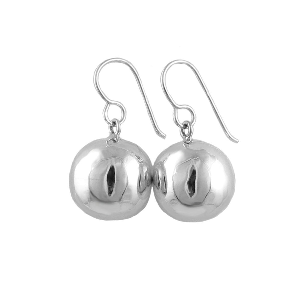 Ball bead silver earrings on a white background