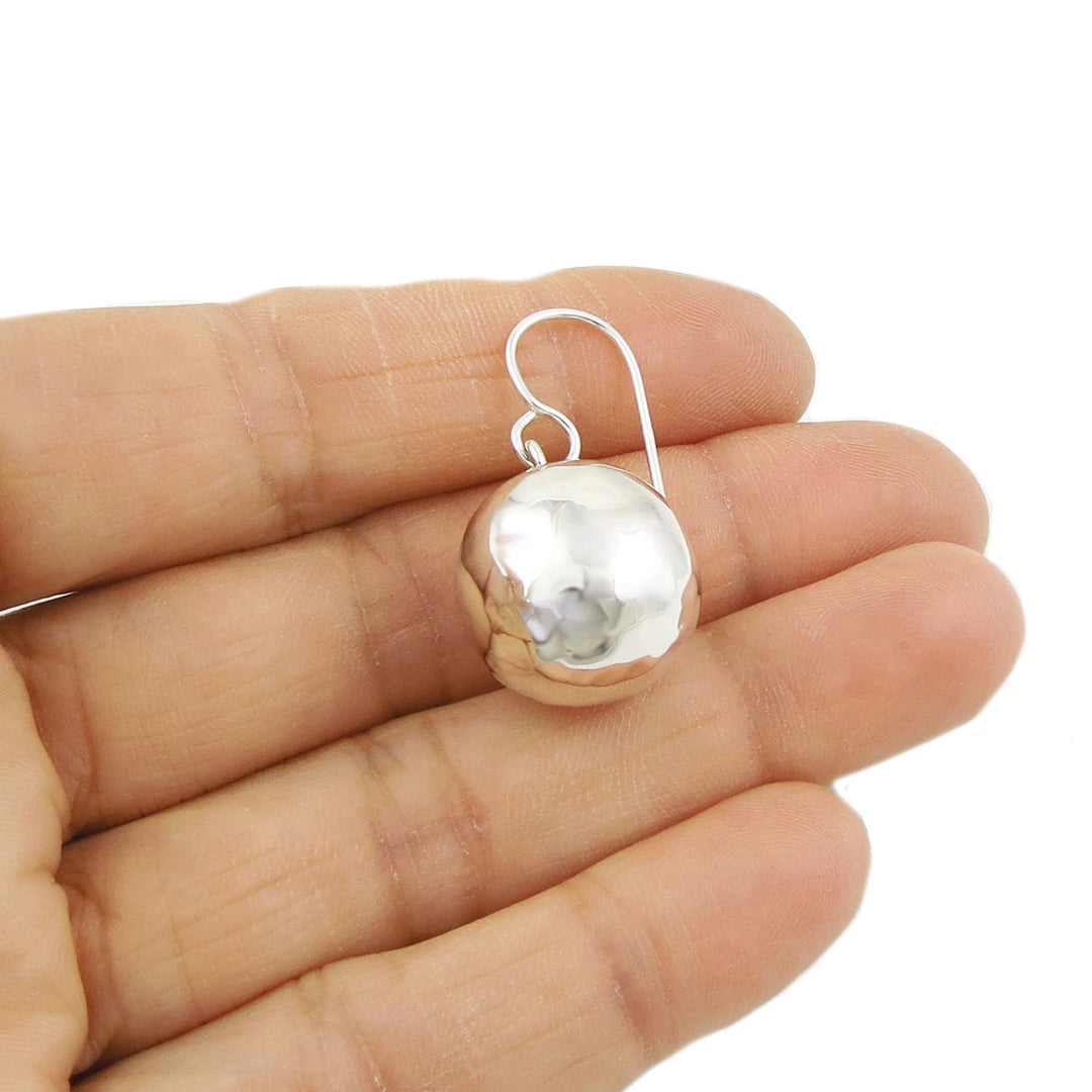 Everyday Silver Hammered Ball Earrings - Handmade