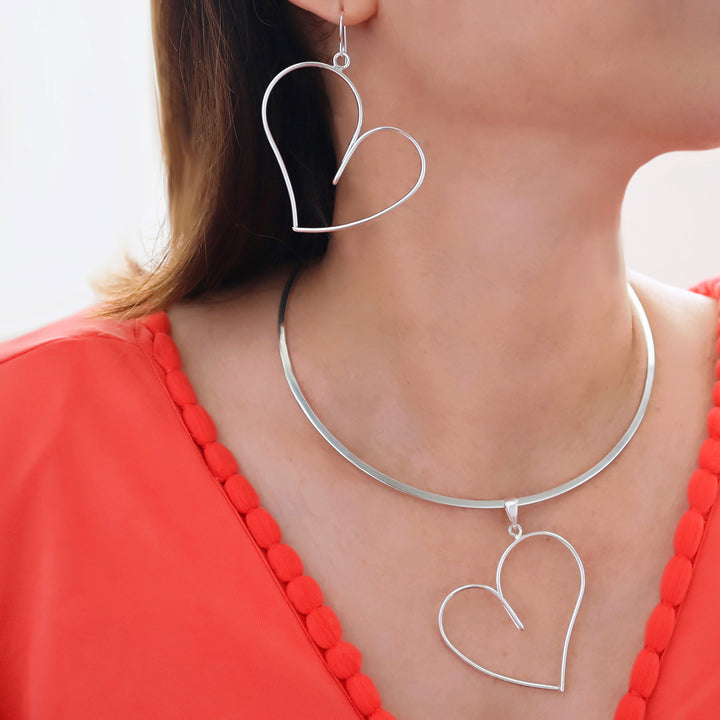 Silver Wrapped Heart Hoop Earrings