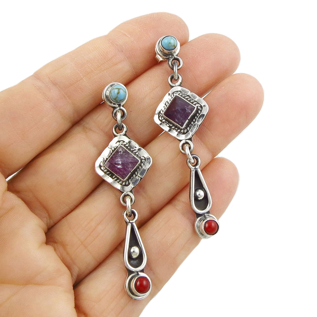 Baroque Sterling Silver Square Drop Earrings