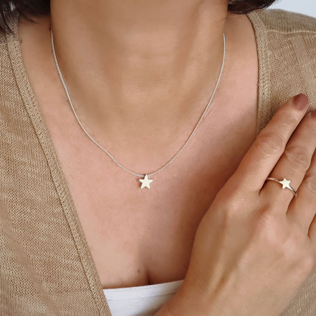 Celestial Star 925 Silver Curb Chain Necklace