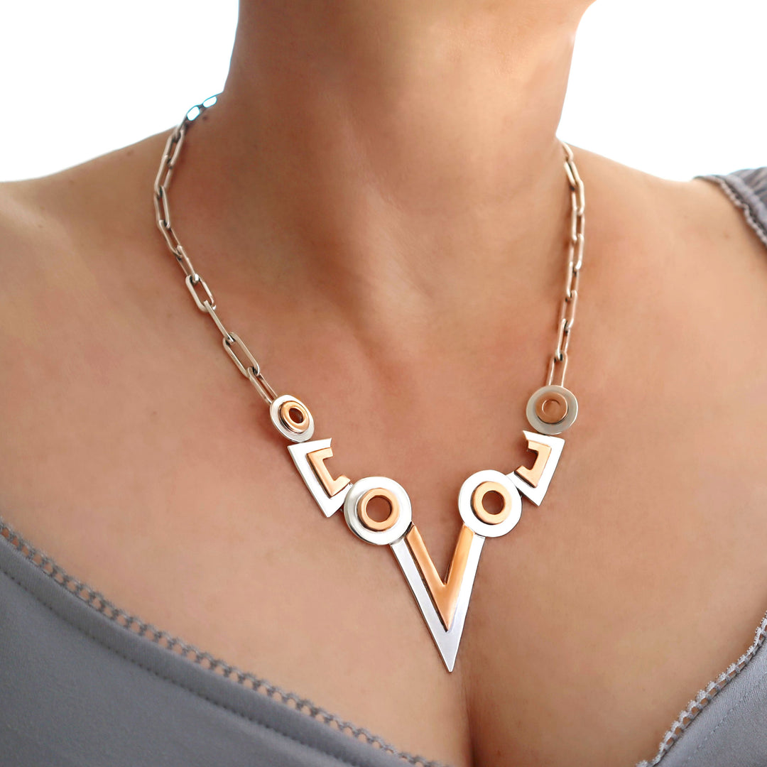Aztec Statement Sterling Silver Necklace - Handmade