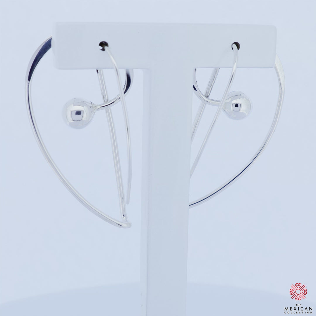 Long Modernist Sterling Silver Ball Bead Earrings