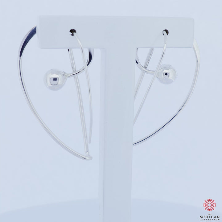 Long Modernist Sterling Silver Ball Bead Earrings