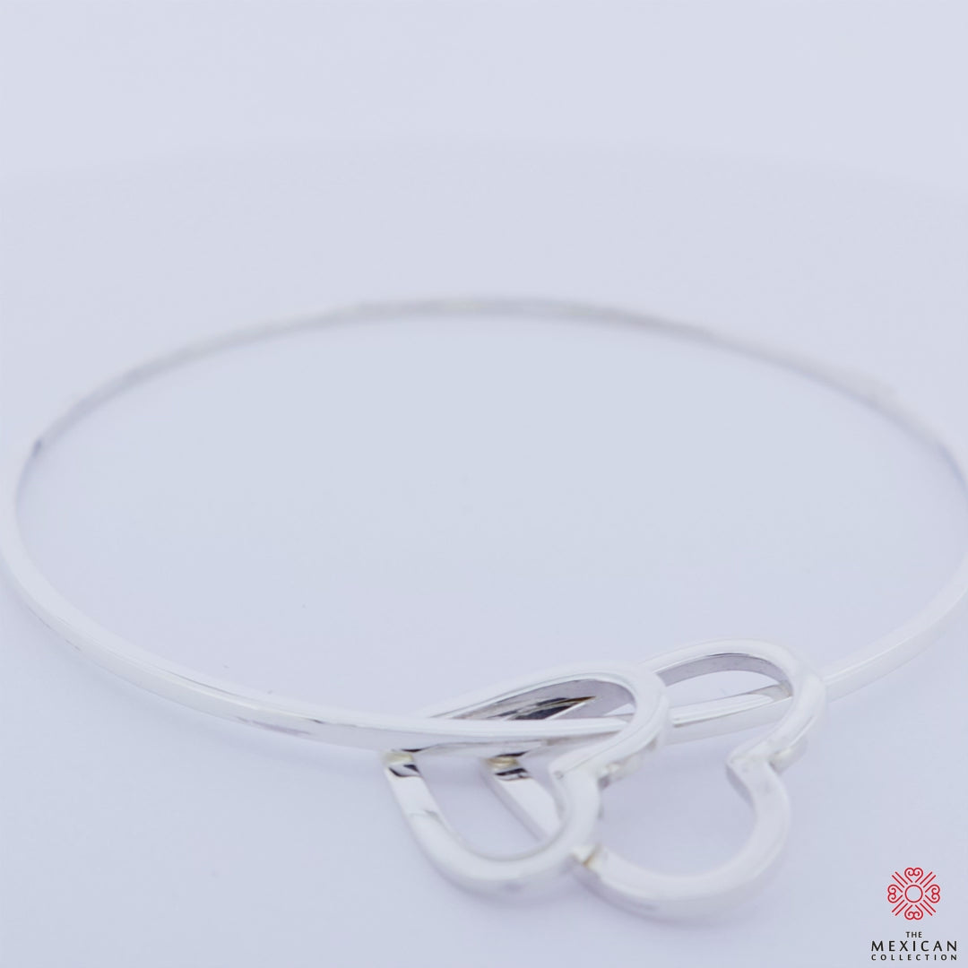 Large Sterling Silver Bangle with Heart Charm Tags