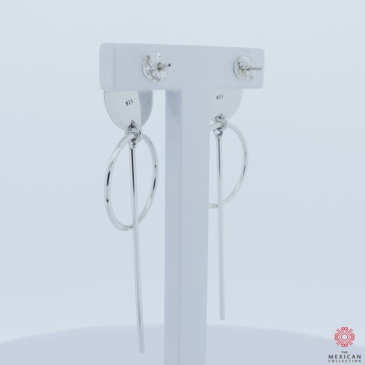 Long Dangling Satin Finish Sterling Silver Stick Earrings